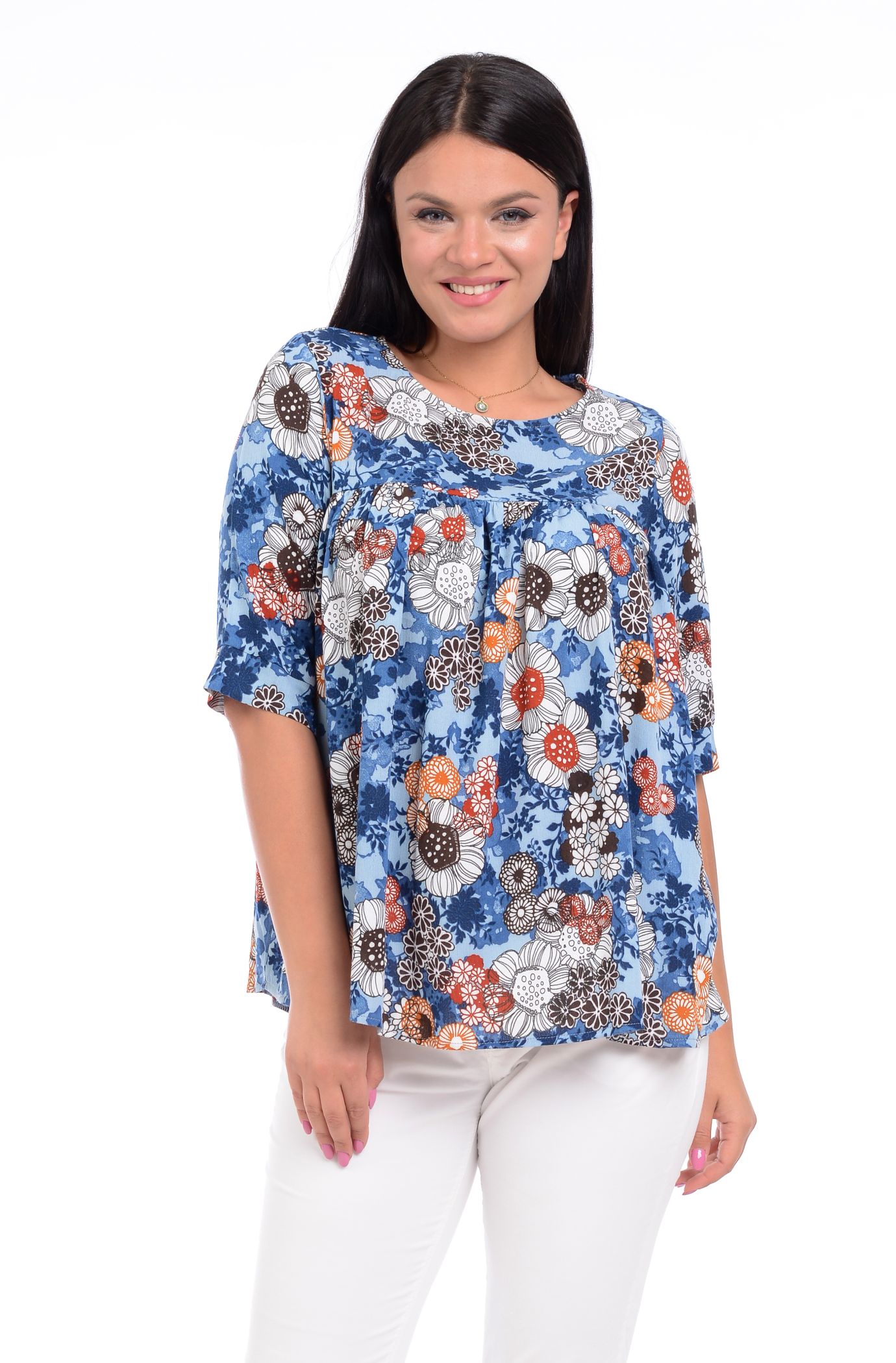 Bluza Dama Ampla cu flori Albastra